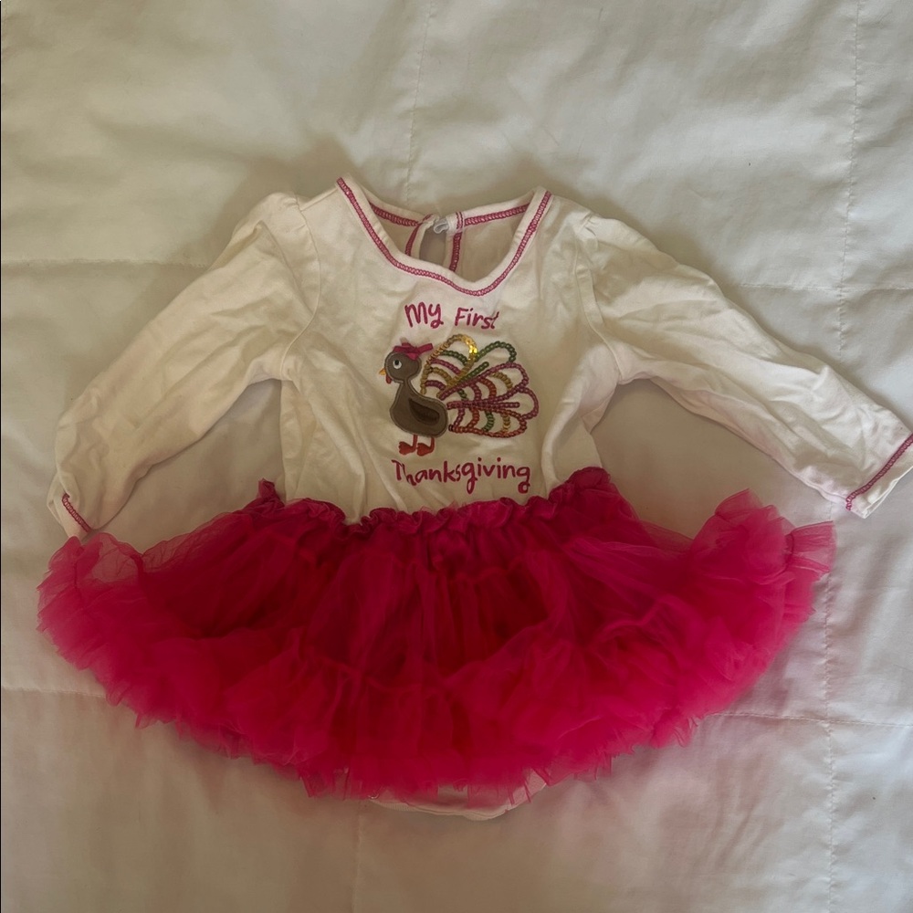 My First Thanksgiving Kids Outfit with Pink Tutu